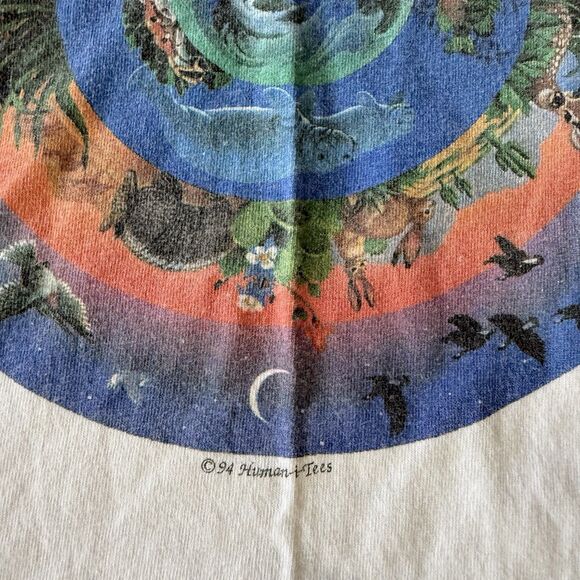 Vtg 90s Human-I-Tees Circle Of Life Faded Shirt M USA Animal Nature Art Grunge - Picture 7 of 14